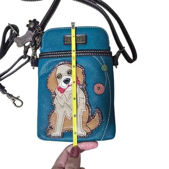 CHALA GOLDEN RETRIEVER DOG CELL PHONE CROSSBODY PURSE TURQUOISE BLUE - Picture 10 of 10